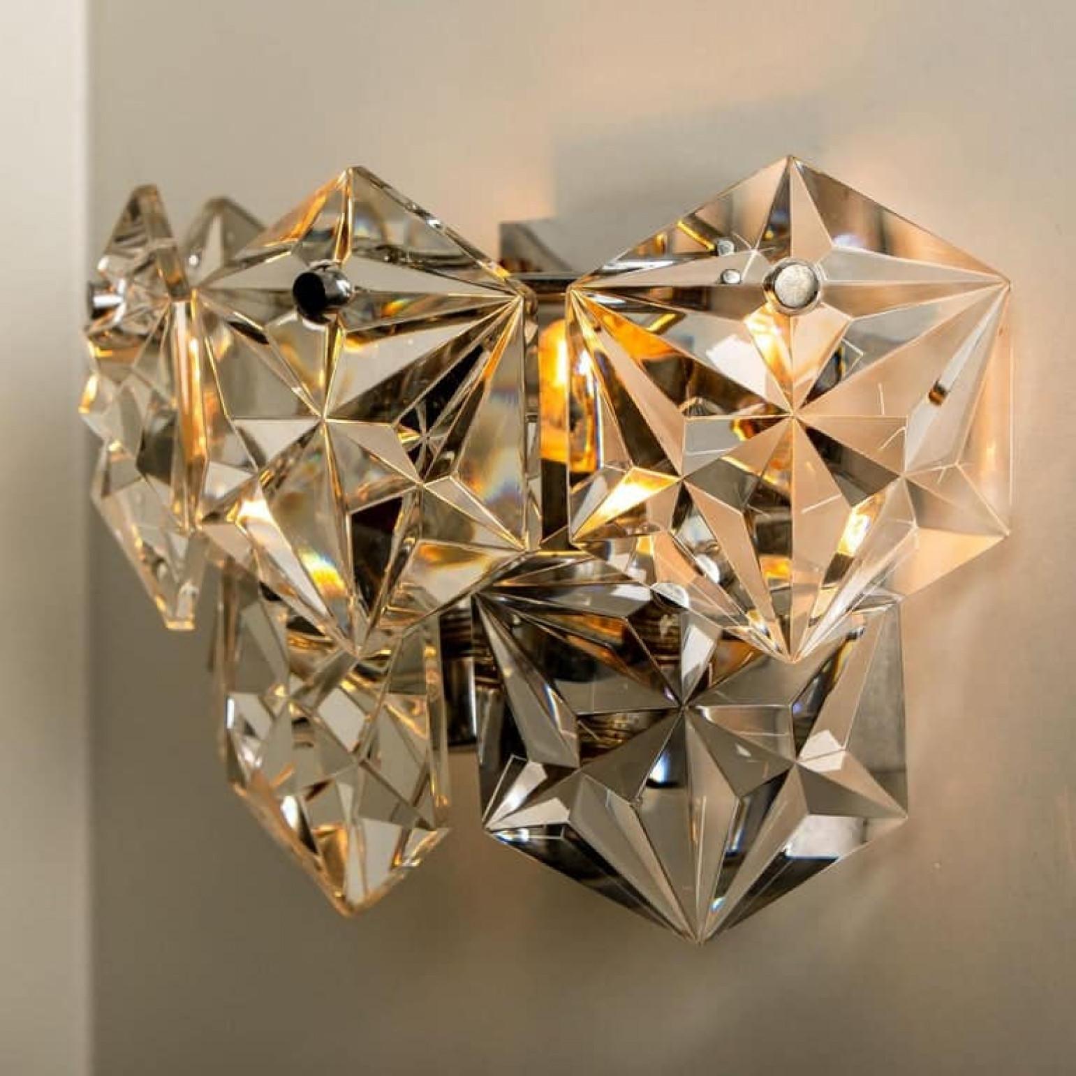 XX secolo 1 of the 4 Faceted Crystal and Chrome Sconces by Kinkeldey, Germany, 1970s in vendita