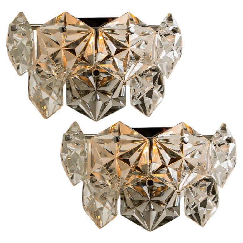 1 of the 4 Faceted Crystal and Chrome Sconces by Kinkeldey, Germany, 1970s For Sale