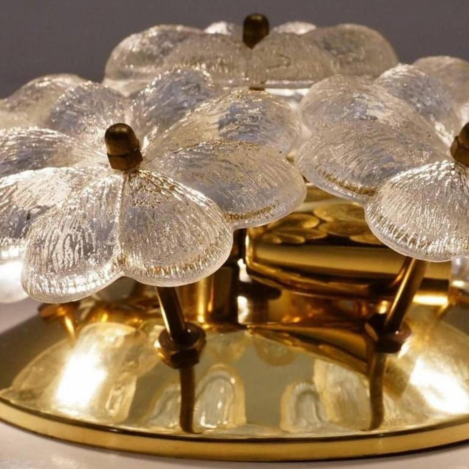 1 of the 4 Glass and Brass Floral Wall Lights from Ernst Palme, 1970s For Sale 4