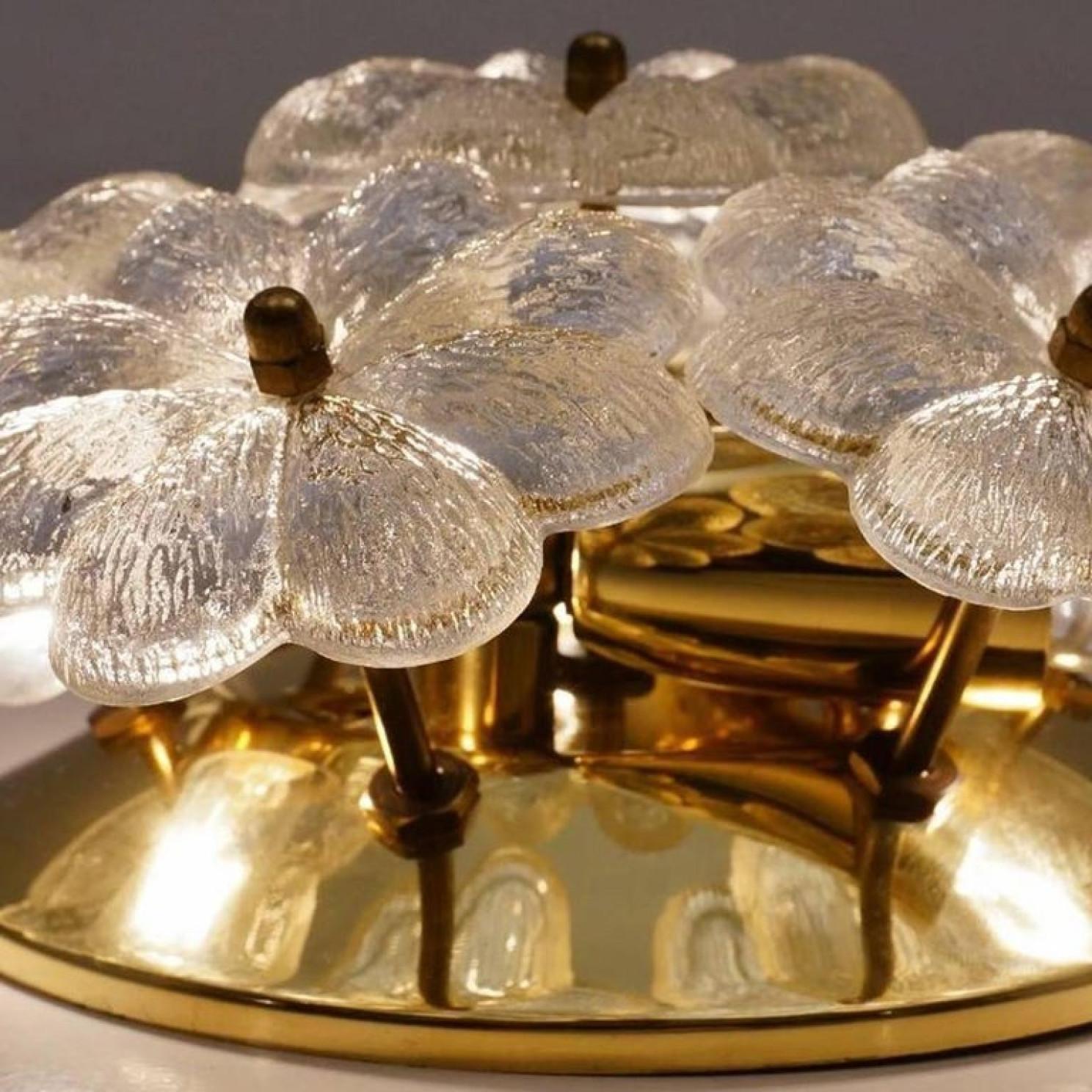 1 of the 4 Glass and Brass Floral Wall Lights from Ernst Palme, 1970s For Sale 5
