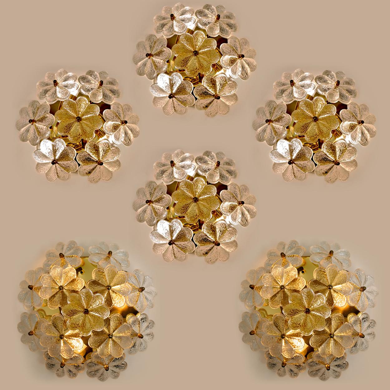 1 of the 4 Glass and Brass Floral Wall Lights from Ernst Palme, 1970s 14