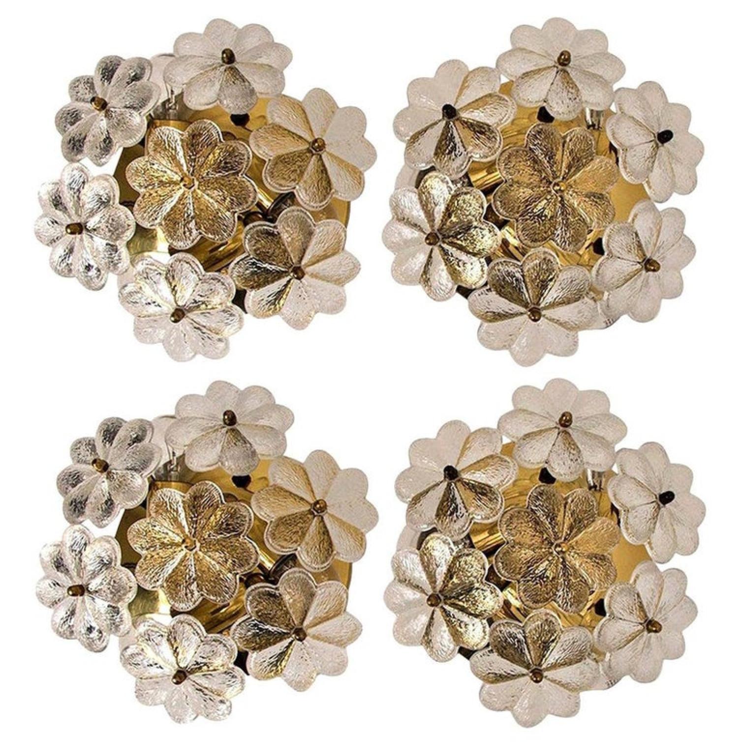 Mid-Century Modern 1 of the 4 Glass and Brass Floral Wall Lights from Ernst Palme, 1970s For Sale