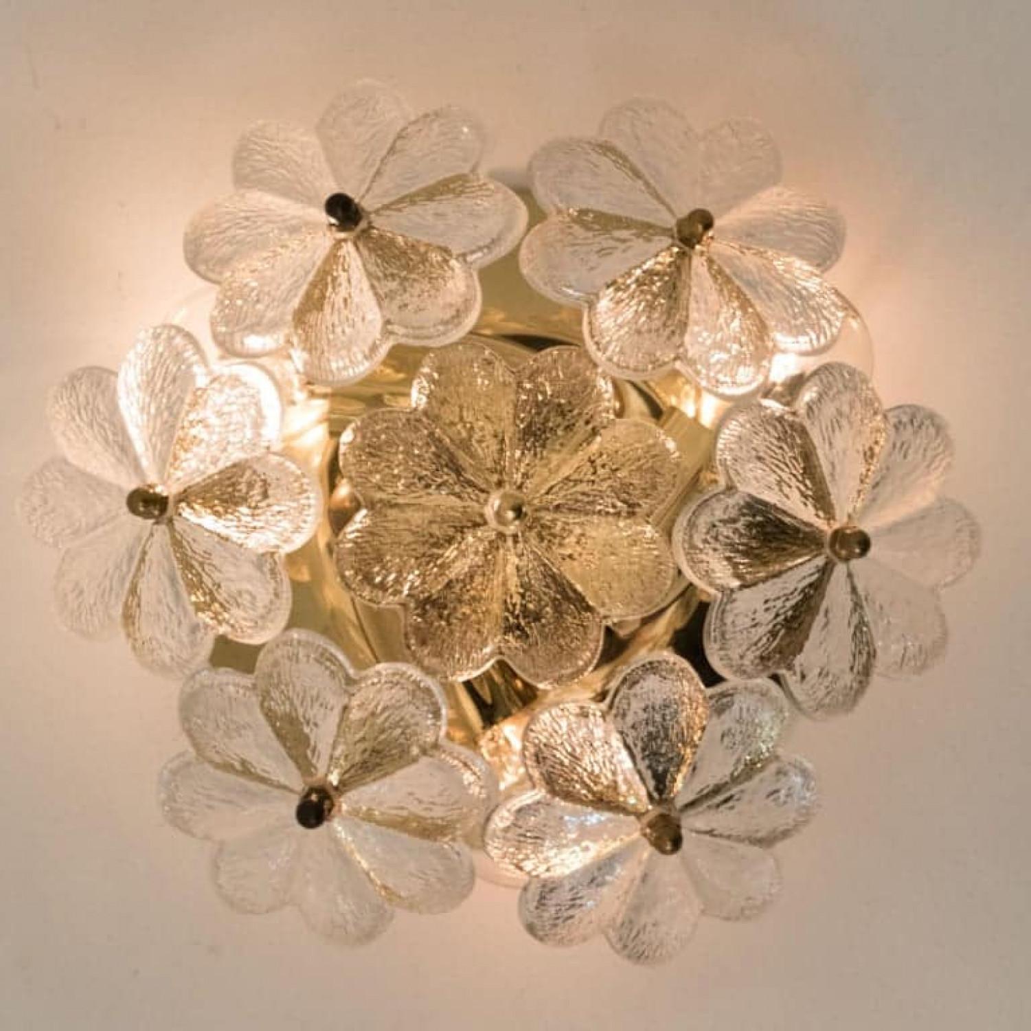 Polished 1 of the 4 Glass and Brass Floral Wall Lights from Ernst Palme, 1970s For Sale