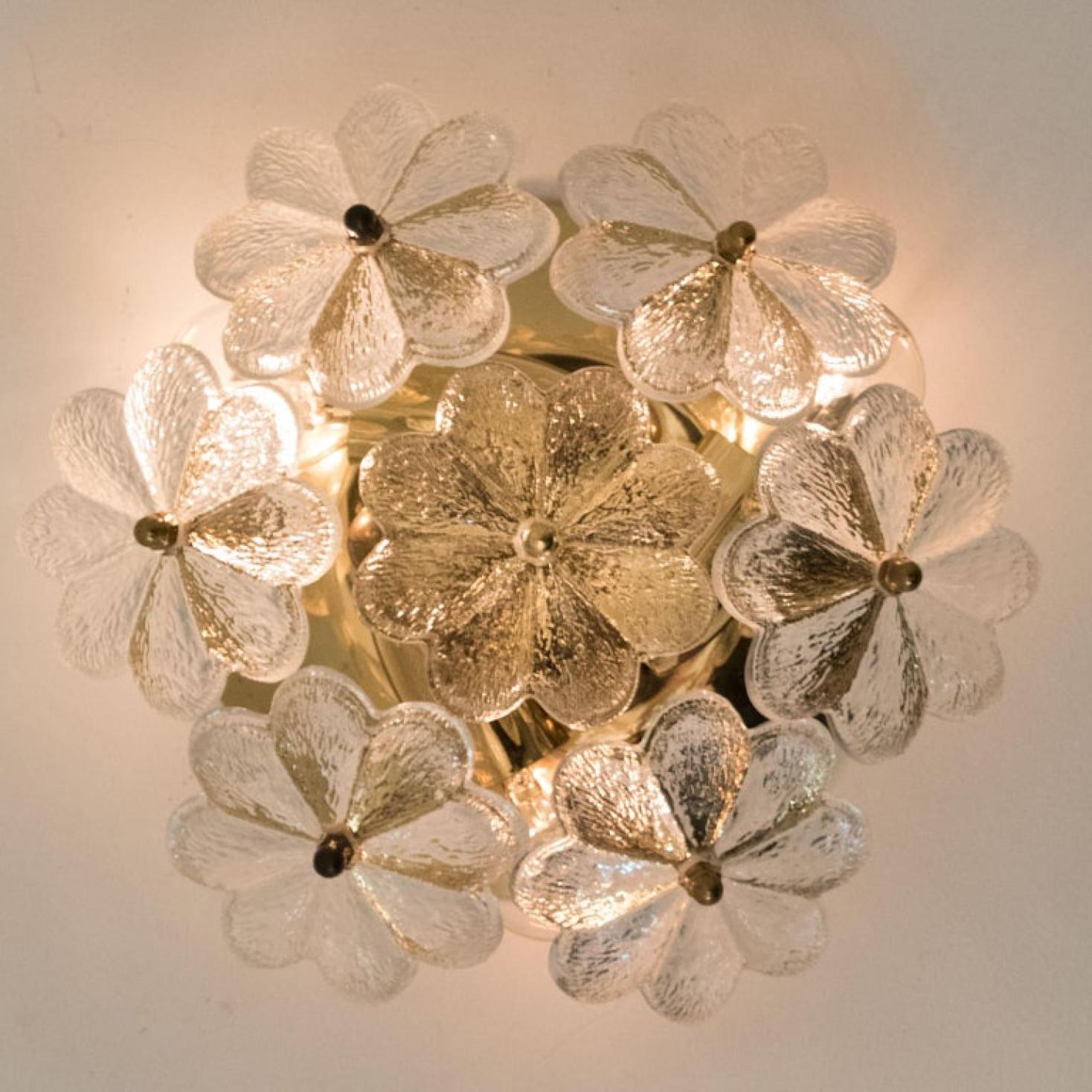 20th Century 1 of the 4 Glass and Brass Floral Wall Lights from Ernst Palme, 1970s For Sale