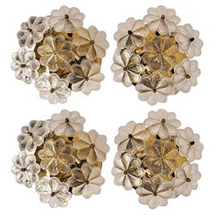 1 of the 4 Glass and Brass Floral Wall Lights from Ernst Palme, 1970s