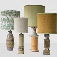 1 of the 4 Green Brown Ceramic Lamps with Custom Lampshades by R. Houben