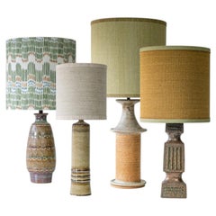 1 of the 4 Green Brown Ceramic Lamps with Custom Lampshades by R. Houben