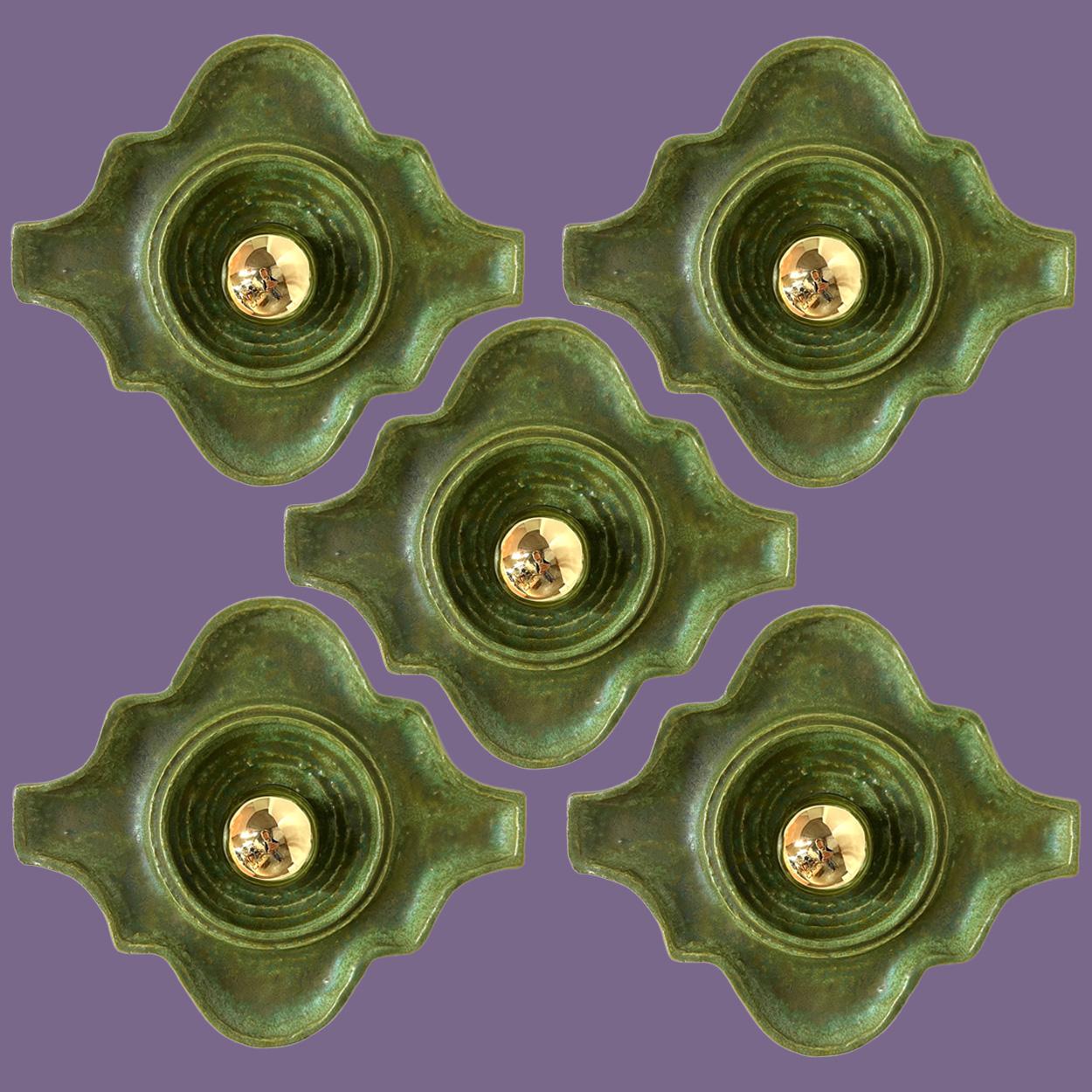 Scandinavian Modern 1 of the 4 Green Ceramic Wall Lights Keramik, Germany, 1960s For Sale