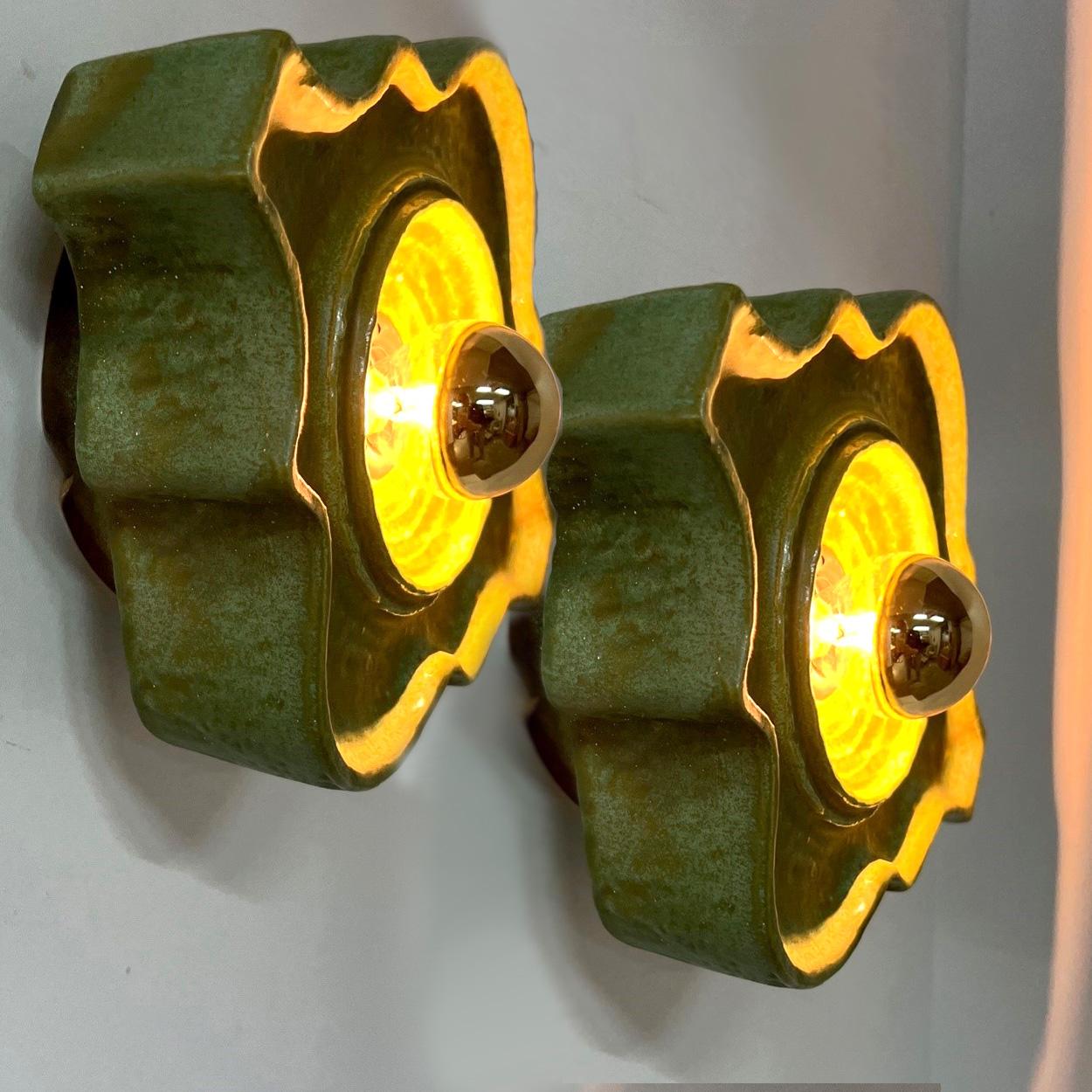 Mid-20th Century 1 of the 4 Green Ceramic Wall Lights Keramik, Germany, 1960s For Sale