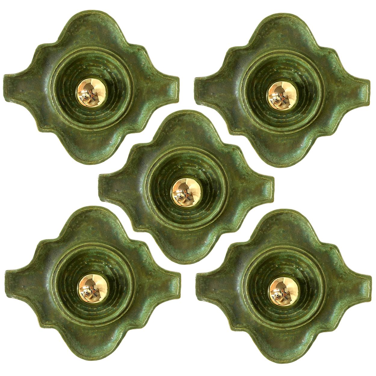 1 of the 4 Green Ceramic Wall Lights Keramik, Germany, 1960s For Sale 2