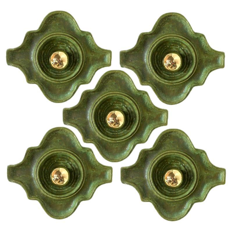 1 of the 4 Green Ceramic Wall Lights Keramik, Germany, 1960s