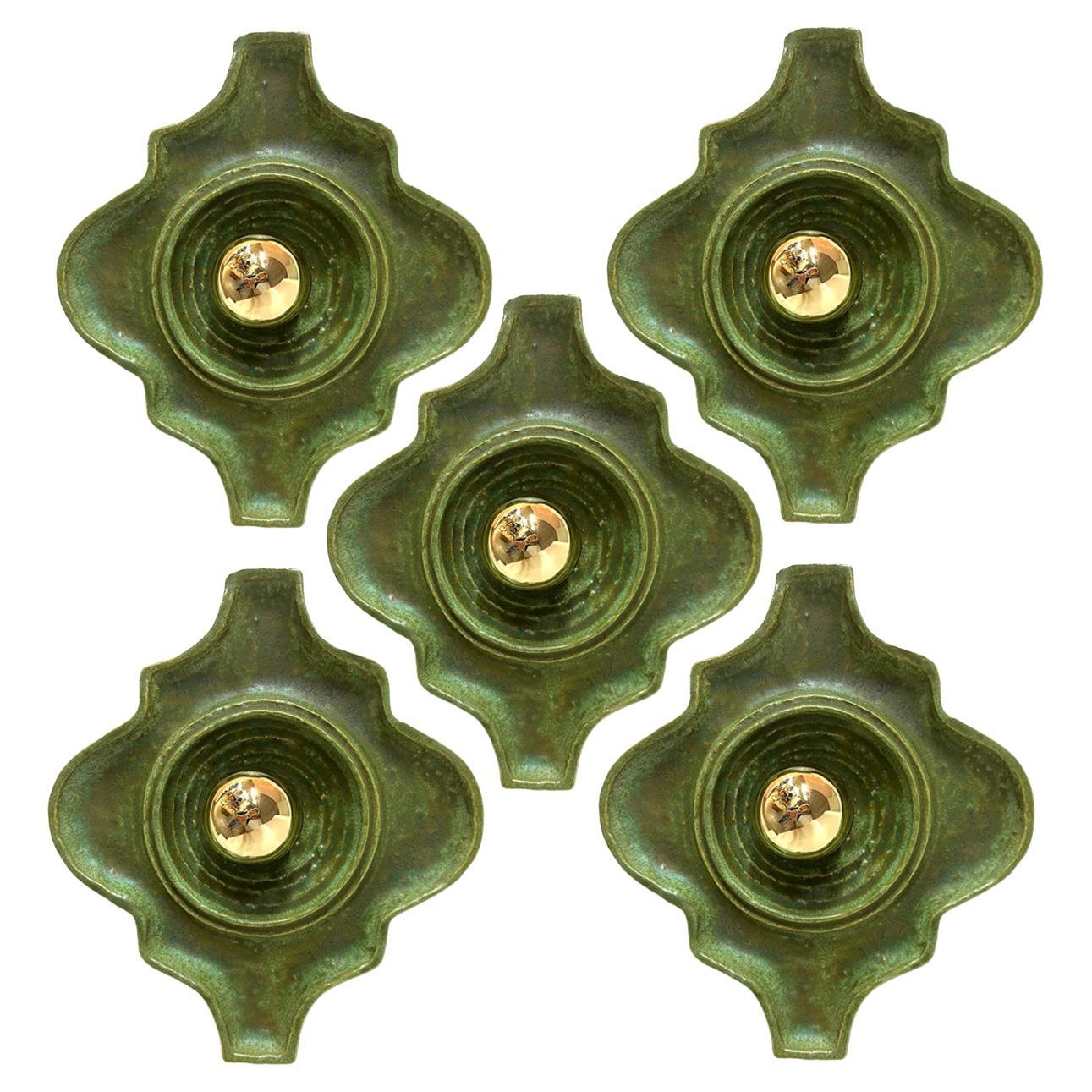 1 of the 4 Green Ceramic Wall Lights Keramik, Germany, 1960s