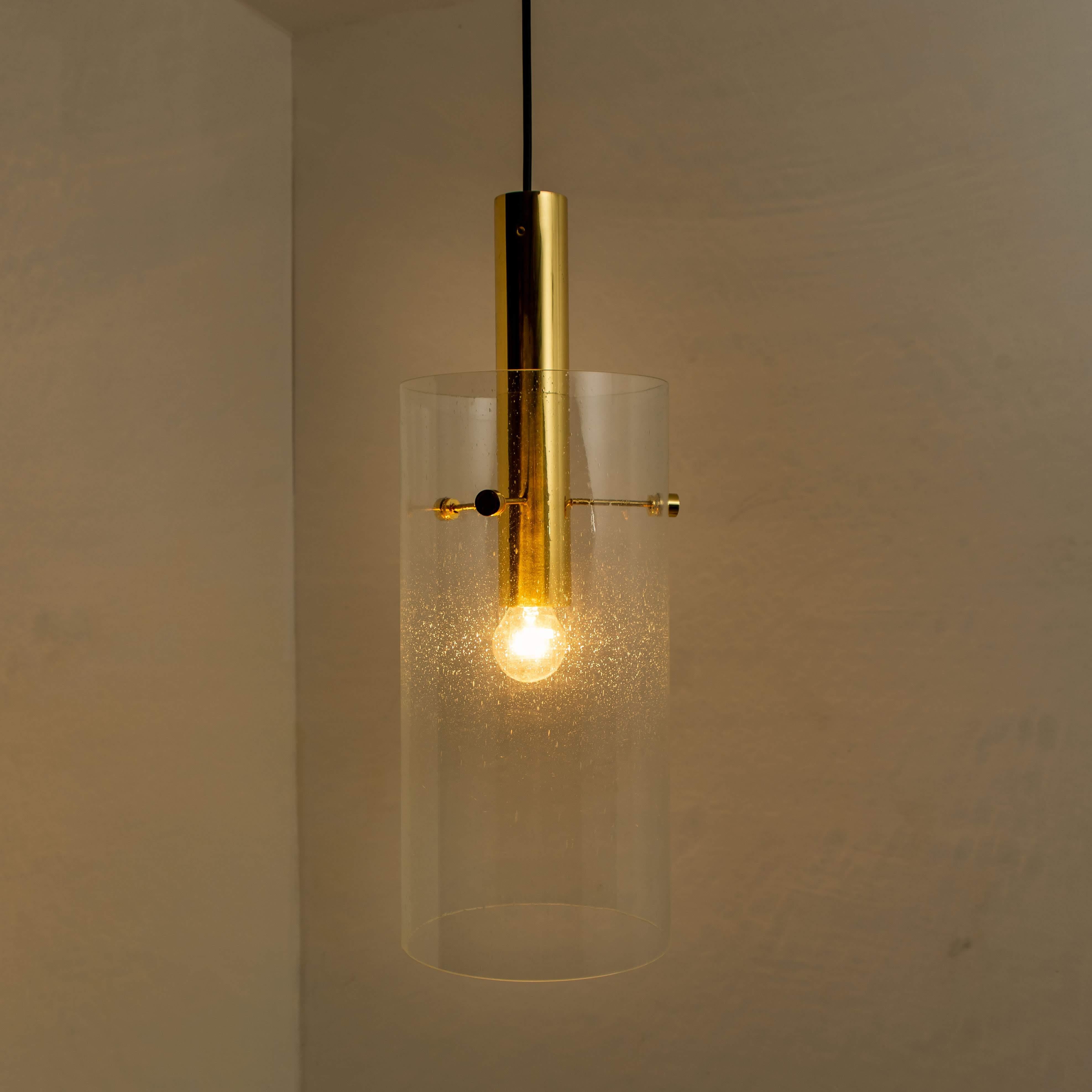 Brass 1 of the 4 Hand Blown Murano Pendant Lights, 1970s