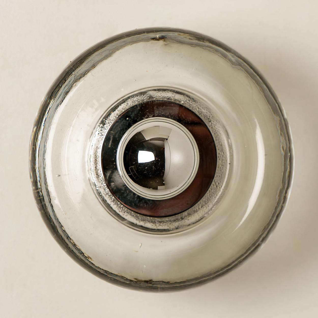 Chrome 1 of the 4 Hand Blown Wall or Ceiling Lights, Doria, 1970