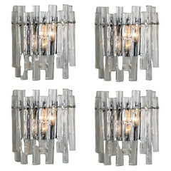 1 of the 4 Ice Glass and Chrome Wall Sconce by Kinkeldey, 1970s