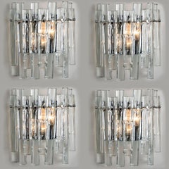1 of the 4 Ice Glass and Chrome Wall Sconces by Kinkeldey, 1970s
