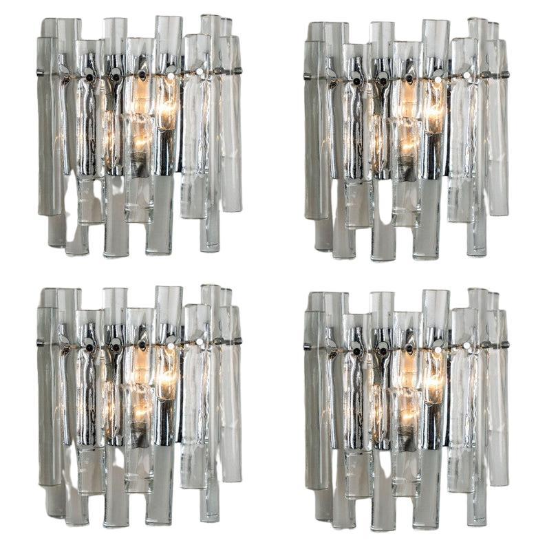1 of the 4 Ice Glass and Chrome Wall Sconces by Kinkeldey, 1970s
