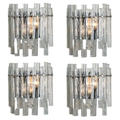 1 of the 4 Ice Glass and Chrome Wall Sconces by Kinkeldey, 1970s