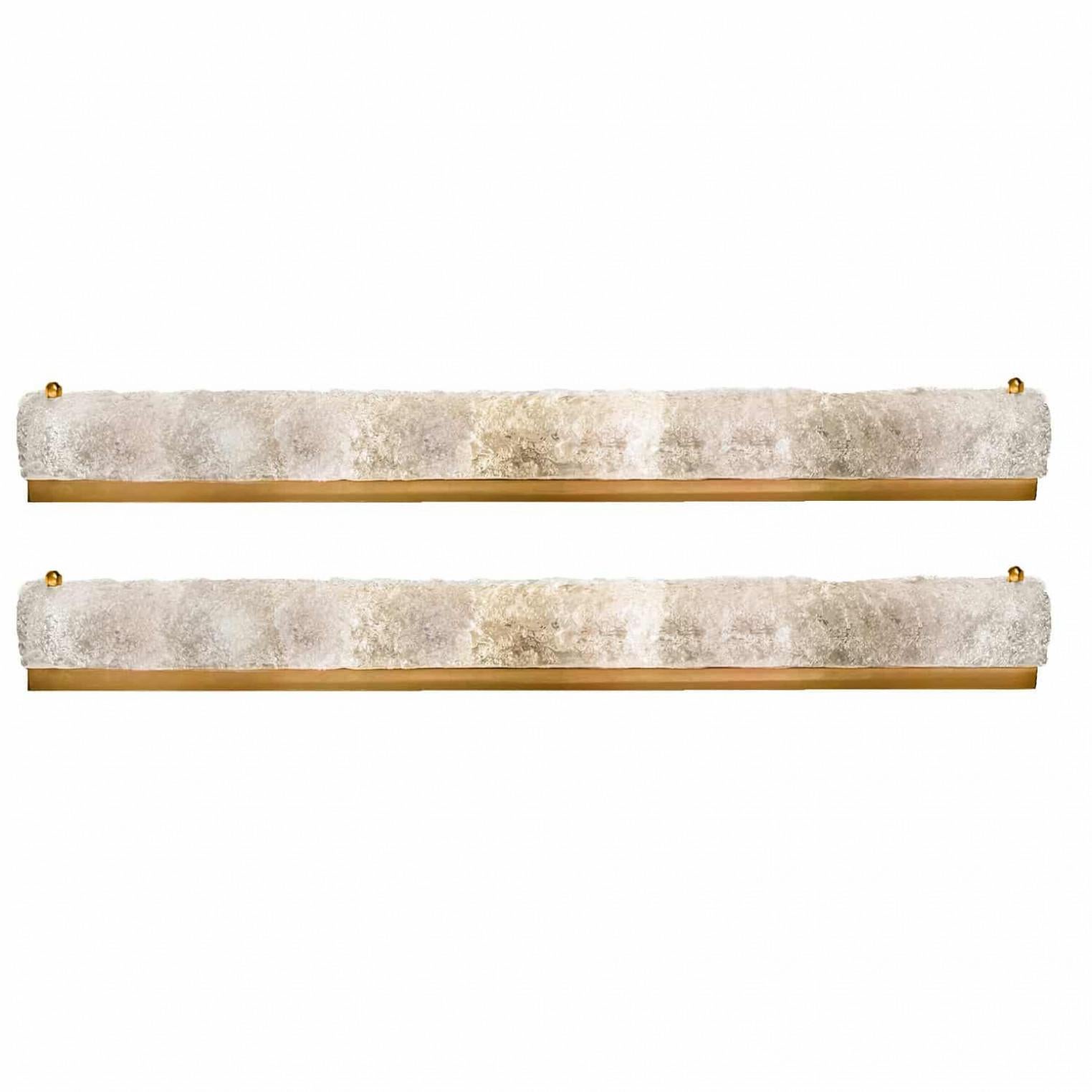 1 of the 4 Ice Glass Wall Light Fixtures with Brass by Hillebrand, Germany, 1960 3