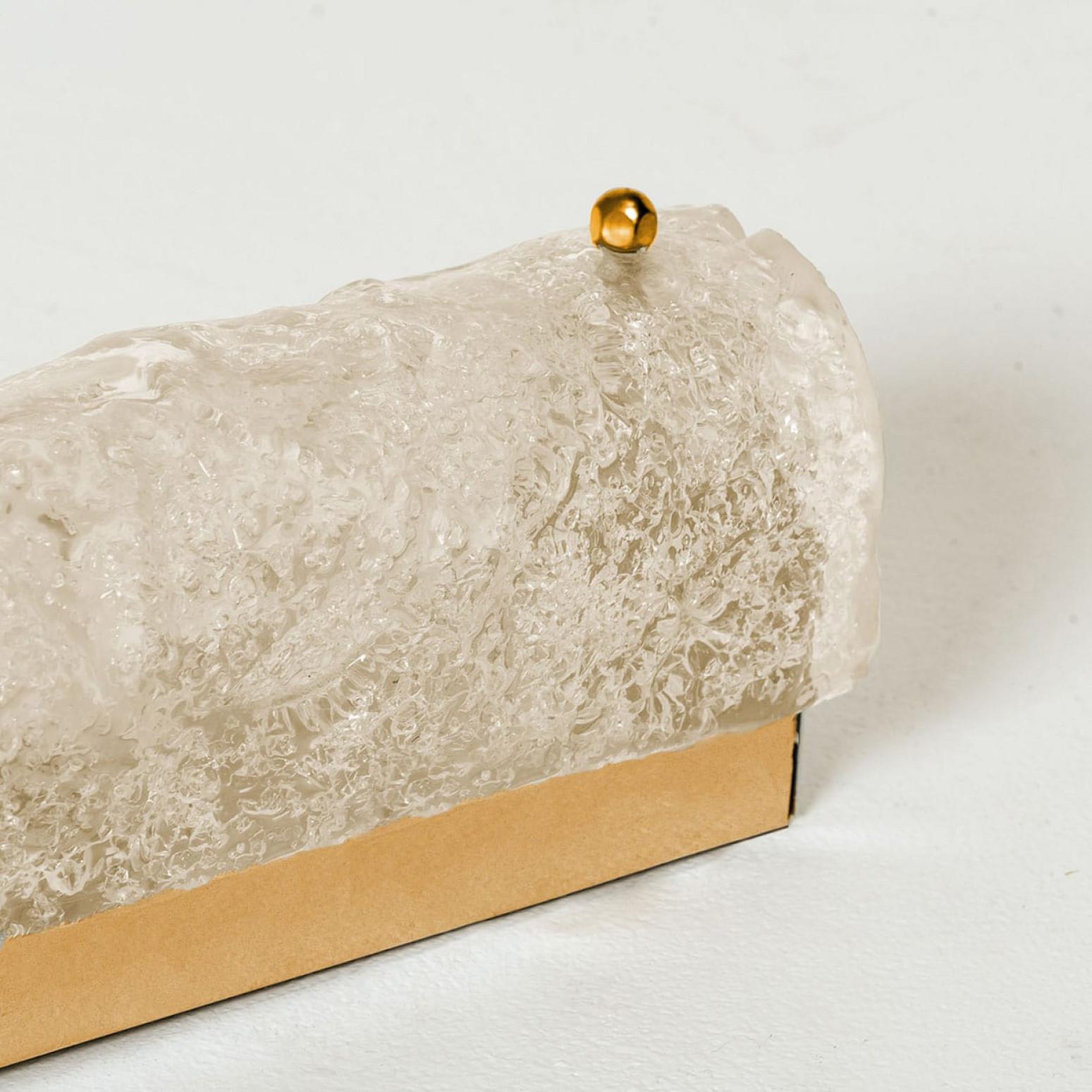 1 of the 4 Ice Glass Wall Light Fixtures with Brass by Hillebrand, Germany, 1960 1