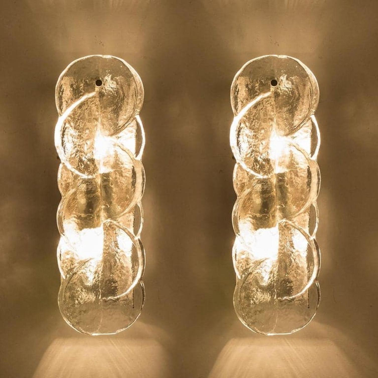 Mid-Century Modern 1 of the 4 Kalmar Citrus Swirl Ice Glass Wall Lights, Austria, 1969 For Sale