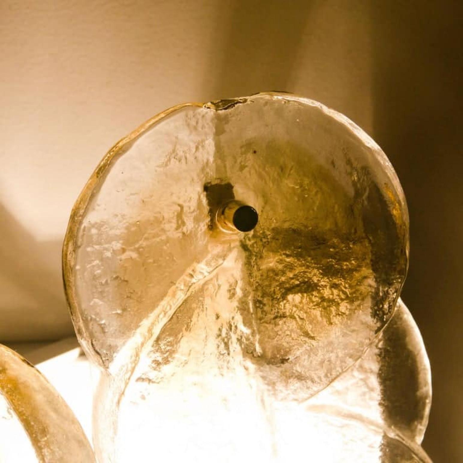 Austrian 1 of the 4 Kalmar Citrus Swirl Ice Glass Wall Lights, Austria, 1969 For Sale