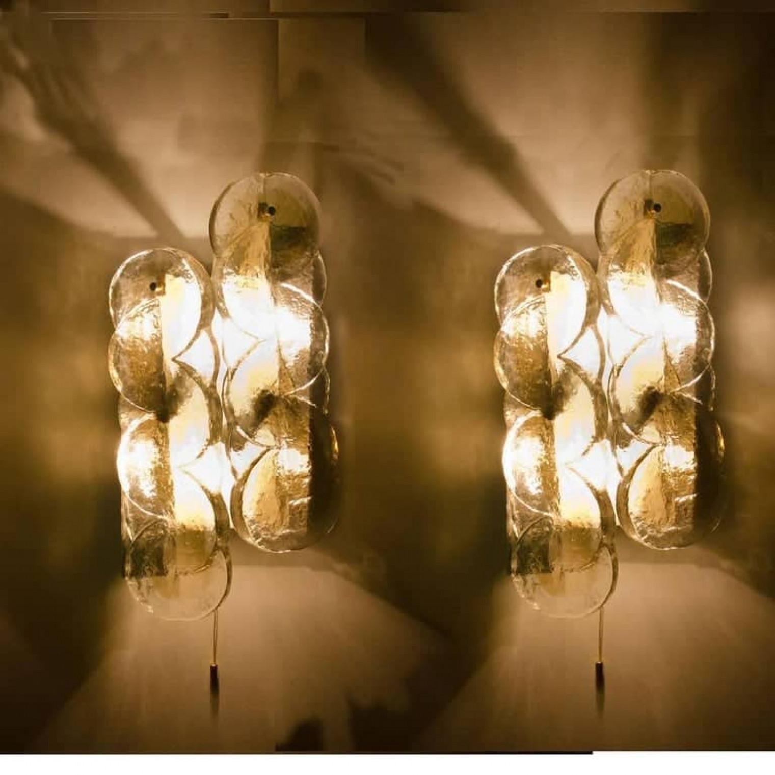 Mid-20th Century 1 of the 4 Kalmar Citrus Swirl Ice Glass Wall Lights, Austria, 1969 For Sale