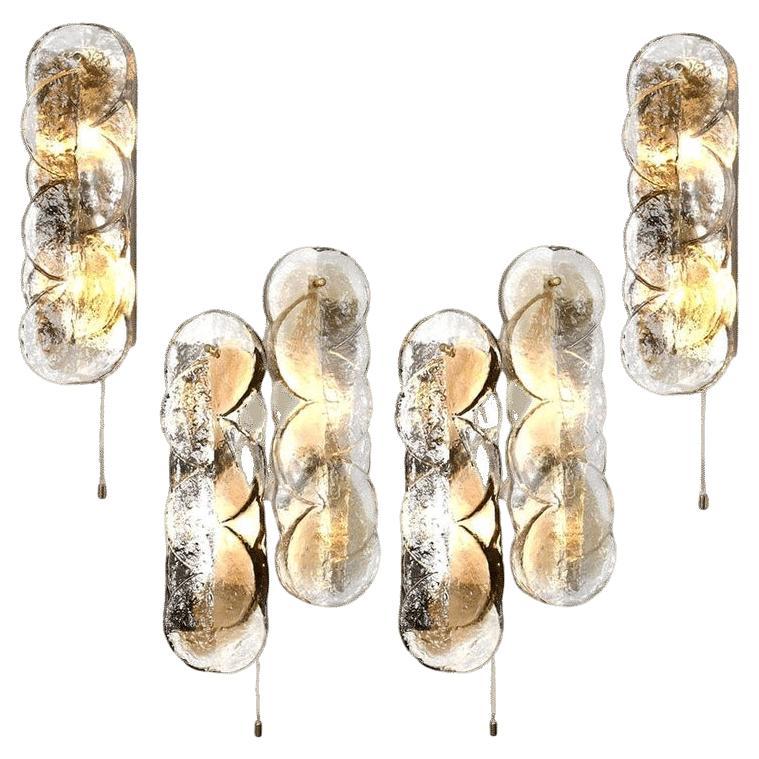 1 des 4 appliques murales Kalmar en verre de glace à motif tourbillon, Autriche, 1969