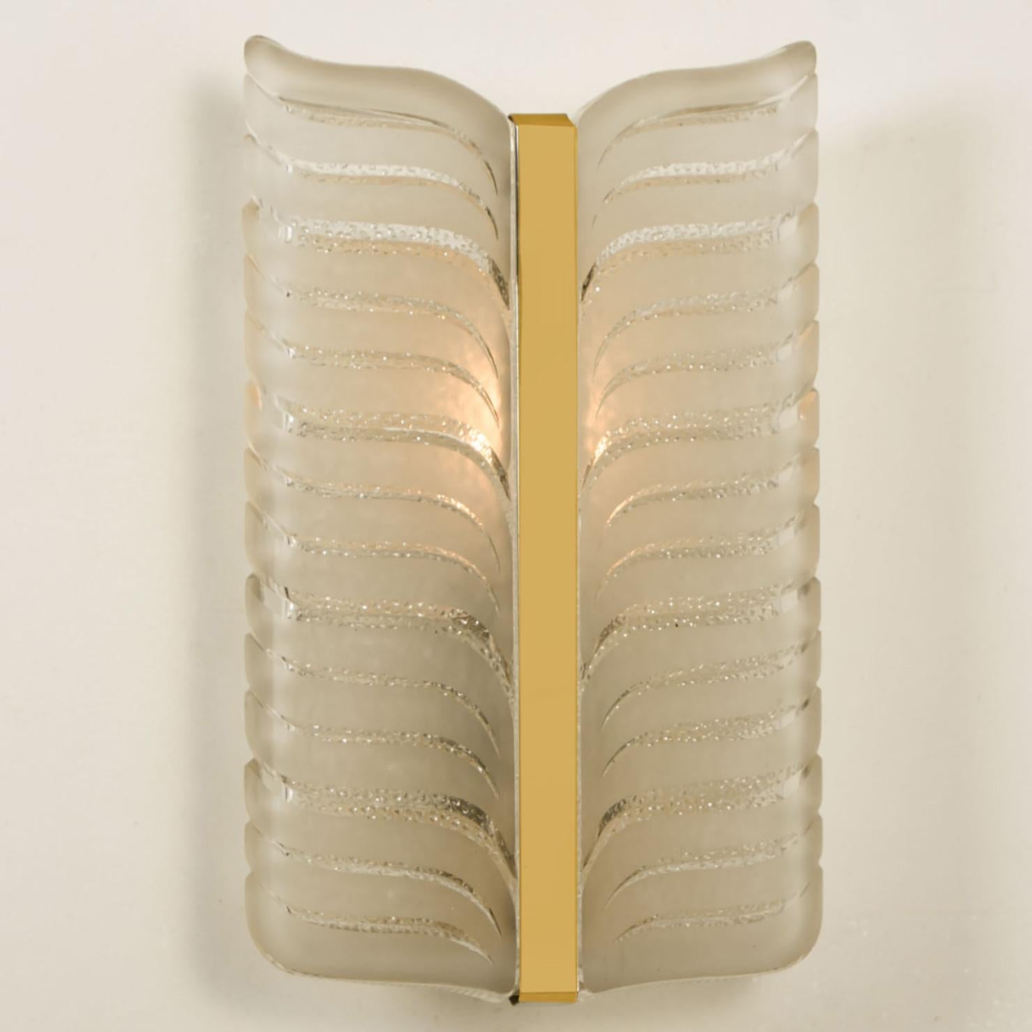 1 of the 4 Kalmar Frosted Glass and Brass Leaf Wall Sconces, 1960s For Sale 6