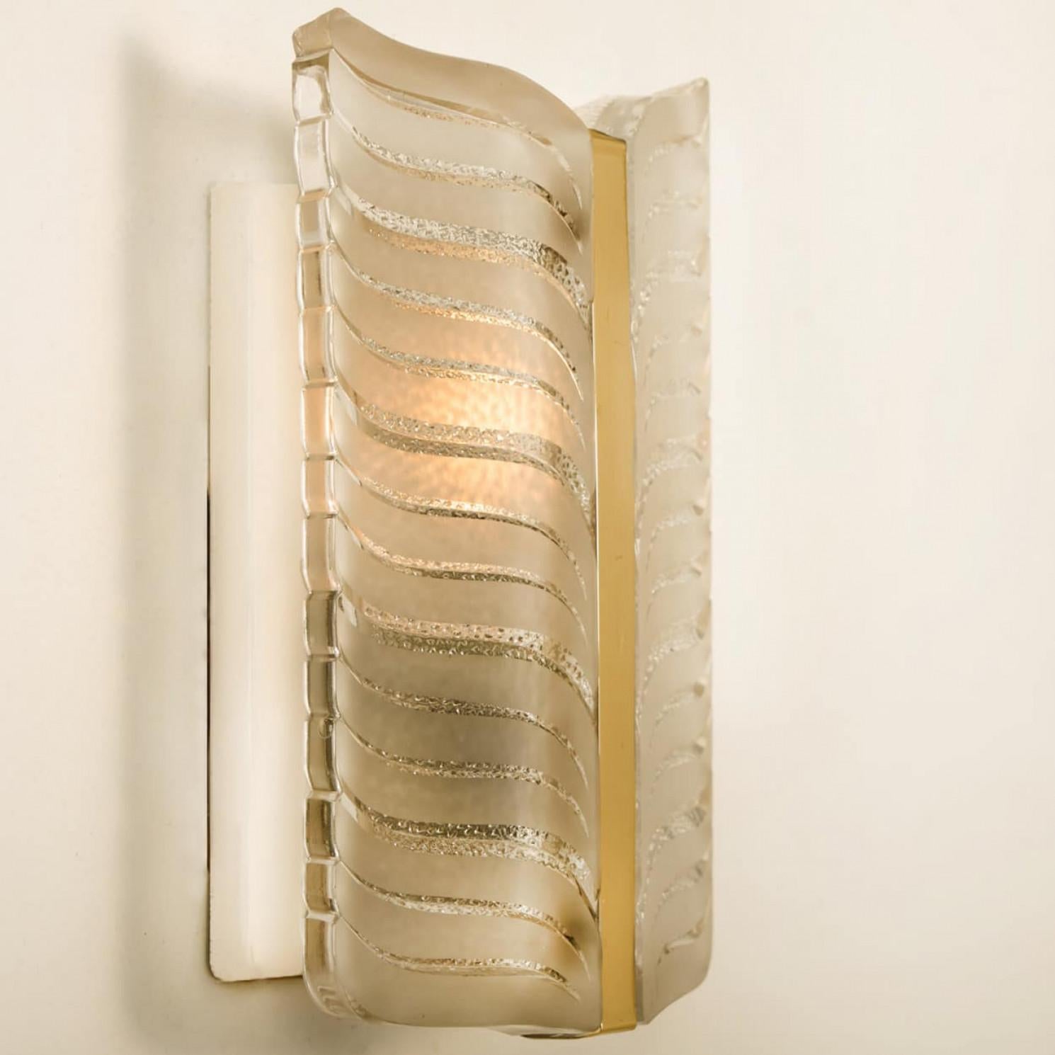 Mid-Century Modern 1 of the 4 Kalmar Frosted Glass and Brass Leaf Wall Sconces, 1960s For Sale
