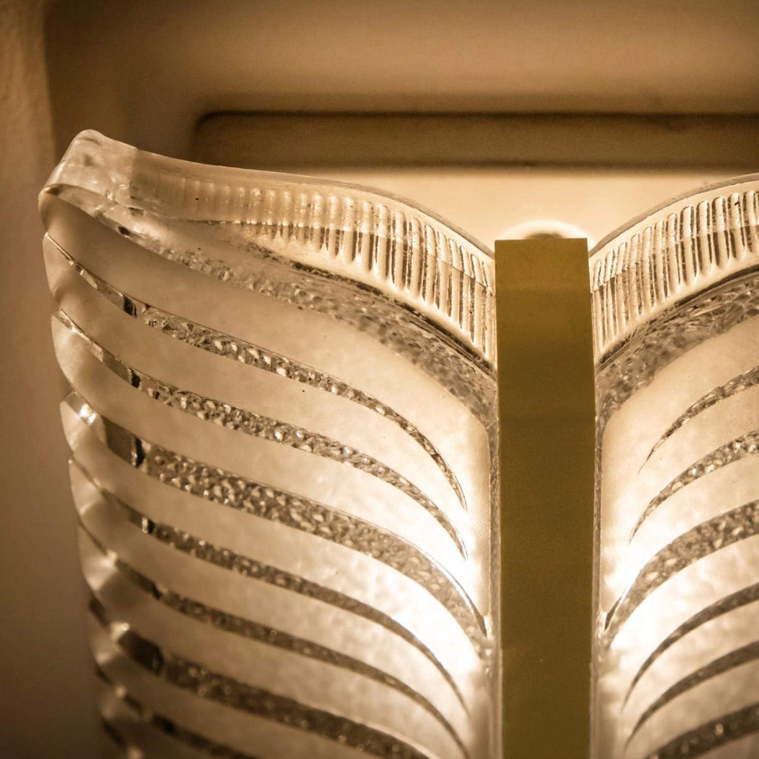 1 of the 4 Kalmar Frosted Glass and Brass Leaf Wall Sconces, 1960s For Sale 1