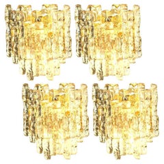 1 of the 4 Kalmar Ice Glass Wall Sconces 2 Tiers by J.T. Kalmar, Austria, 1970s