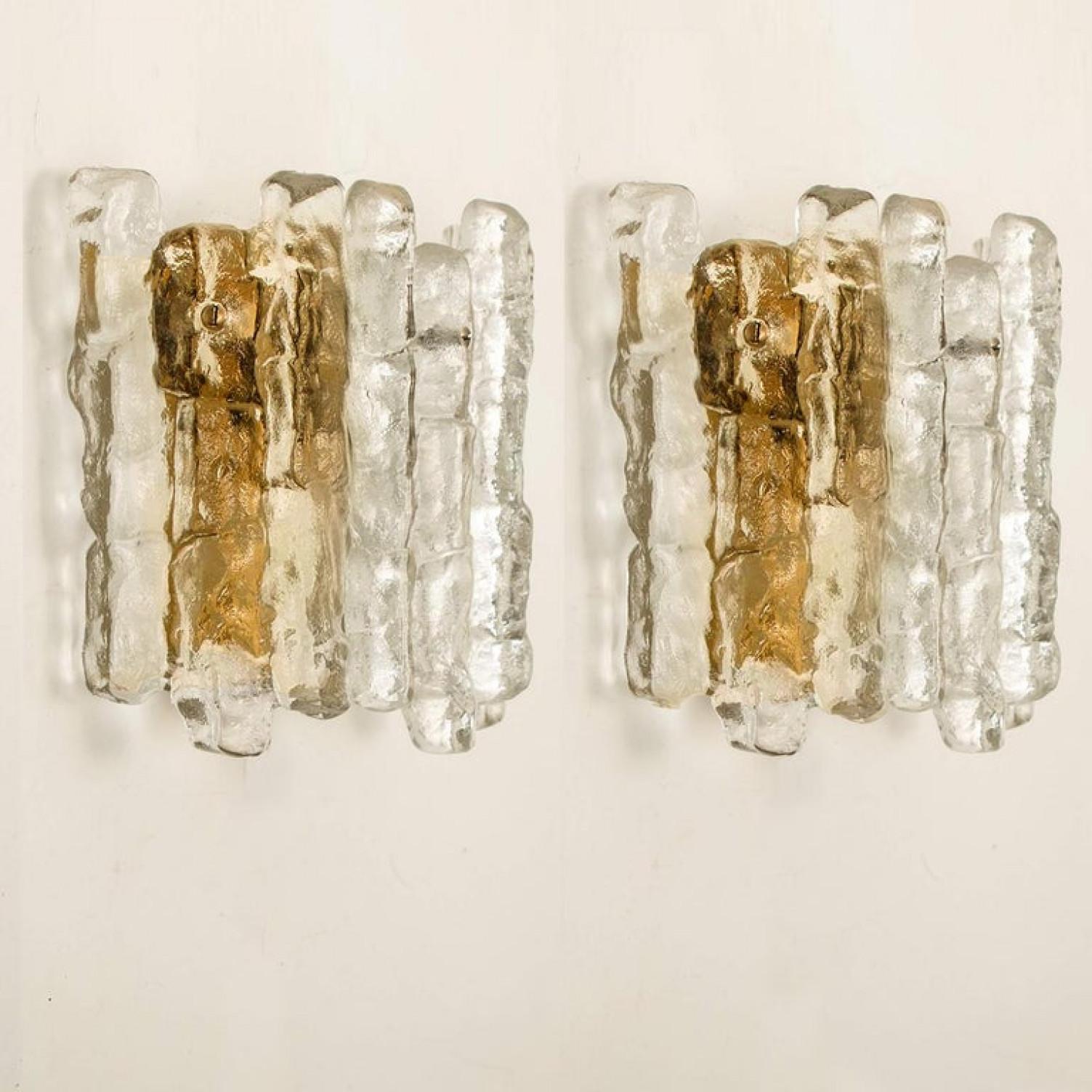 Brushed 1 of the 4 Kalmar Ice Glass Wall Sconces by J.T. Kalmar, Austria, 1970s For Sale