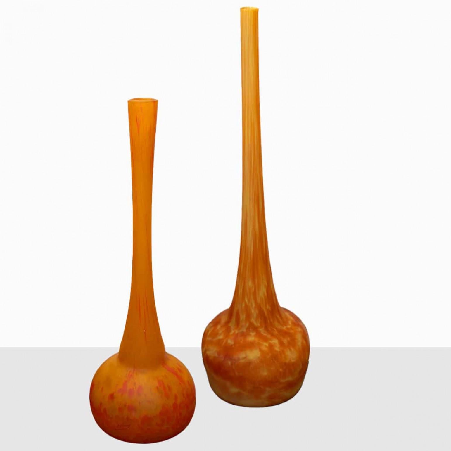 1 de los 4 Grandes Jarrones Daum Soliflore, Naranja Pâte de Verre, Francia 7