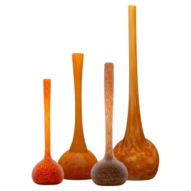 1 of the 4 Large Daum Soliflore Vases, Orange Pâte de Verre, France