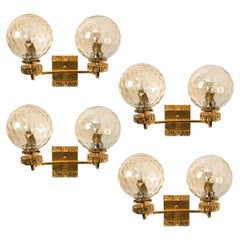 1 of the 4 Large Gold-Plated Glass Wall Lights in the Style of Brotto