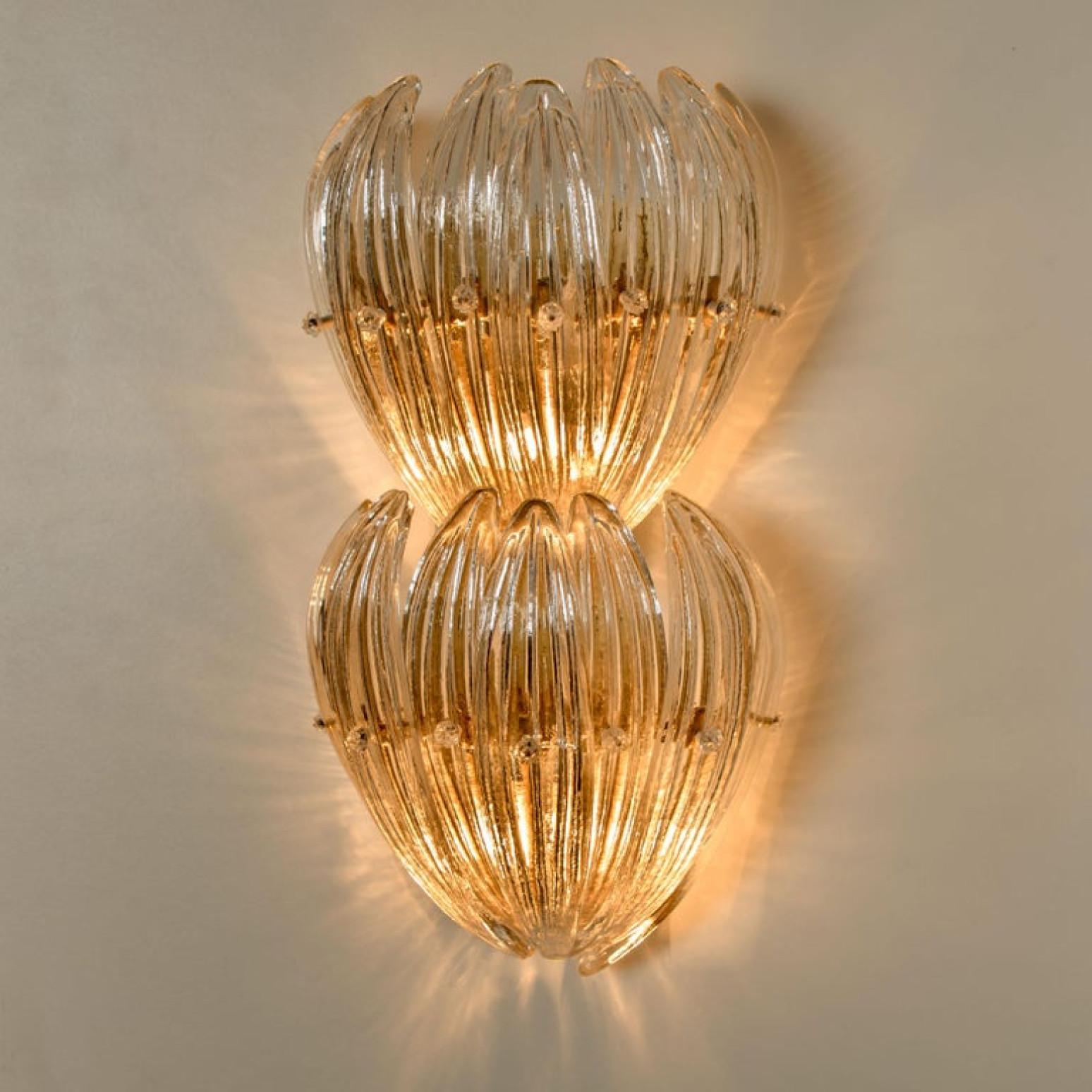 Mid-20th Century 1 of the 4 Large J.T. Kalmar Wall Lights Glass Leaves and Brass, 1960 For Sale