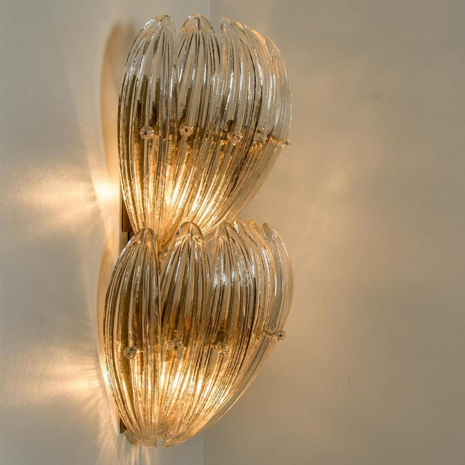 1 of the 4 Large J.T. Kalmar Wall Lights Glass Leaves and Brass, 1960 For Sale 1