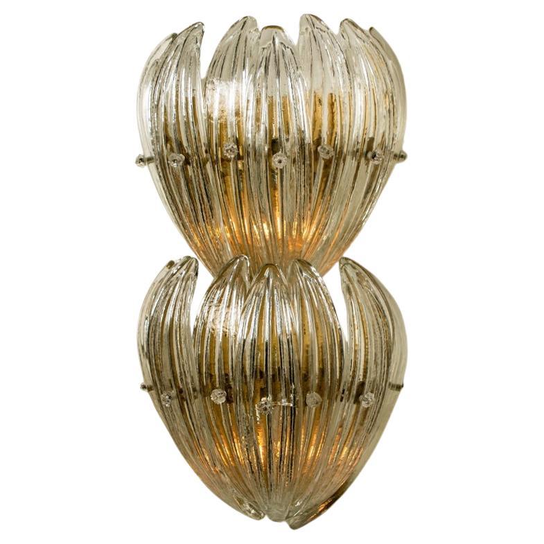 1 of the 4 Large J.T. Kalmar Wall Lights Glass Leaves and Brass, 1960 For Sale