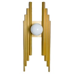 Retro 1 of the 4 Large Pipe Organ Clear Gold Brass Wall Light, 1970s