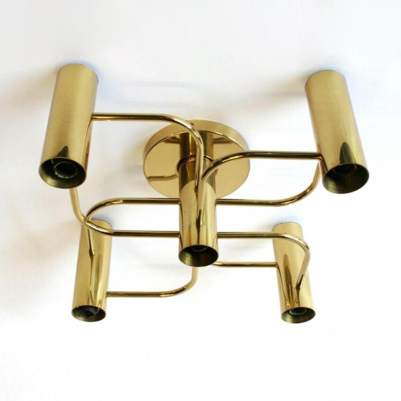 Other 1 of the 4 Leola Sculptural Brass 5-Light Ceiling or Wall Flush Mount, 1970s