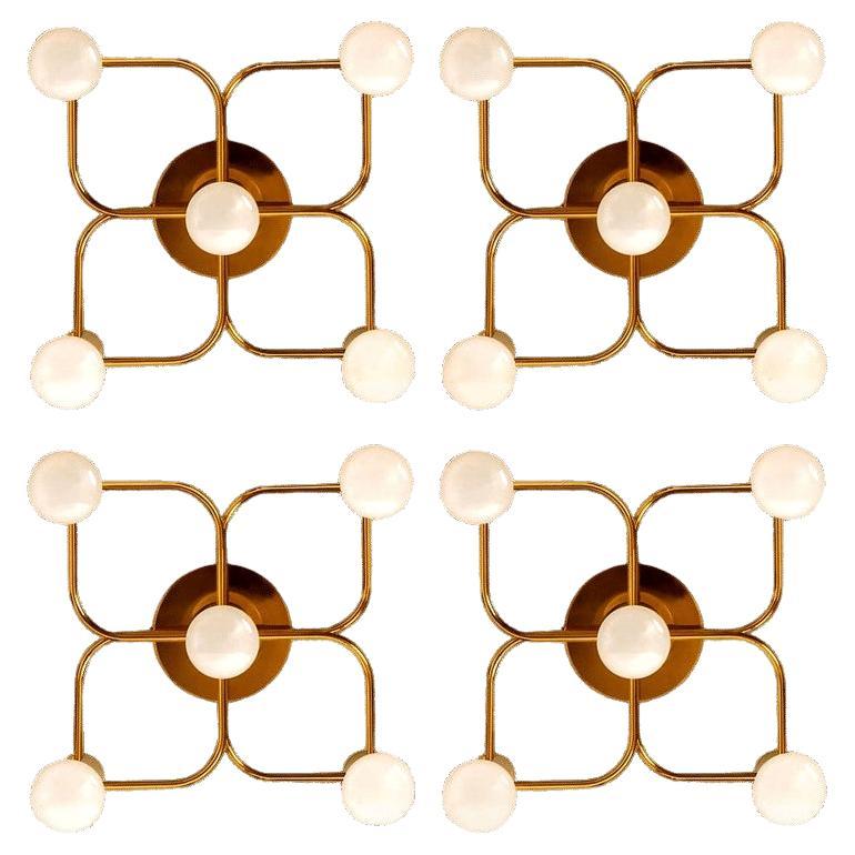 1 of the 4 Leola Sculptural Brass 5-Light Ceiling or Wall Flush Mount, 1970s