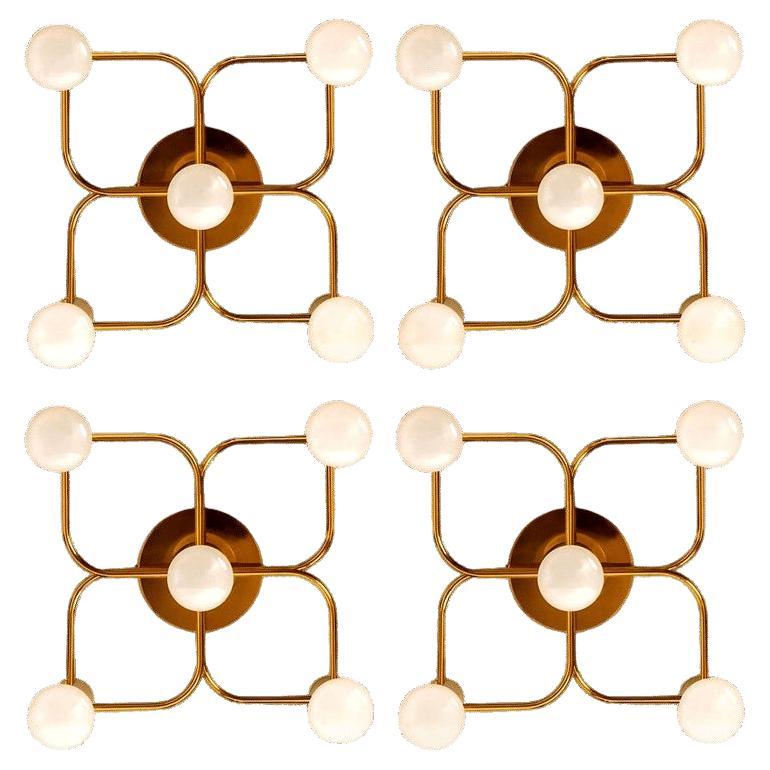 1 dei 4 Leola Sculptural Brass 5-Light Ceiling or Wall Flush Mount, anni '70 in vendita