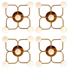 1 dei 4 Leola Sculptural Brass 5-Light Ceiling or Wall Flush Mount, anni '70