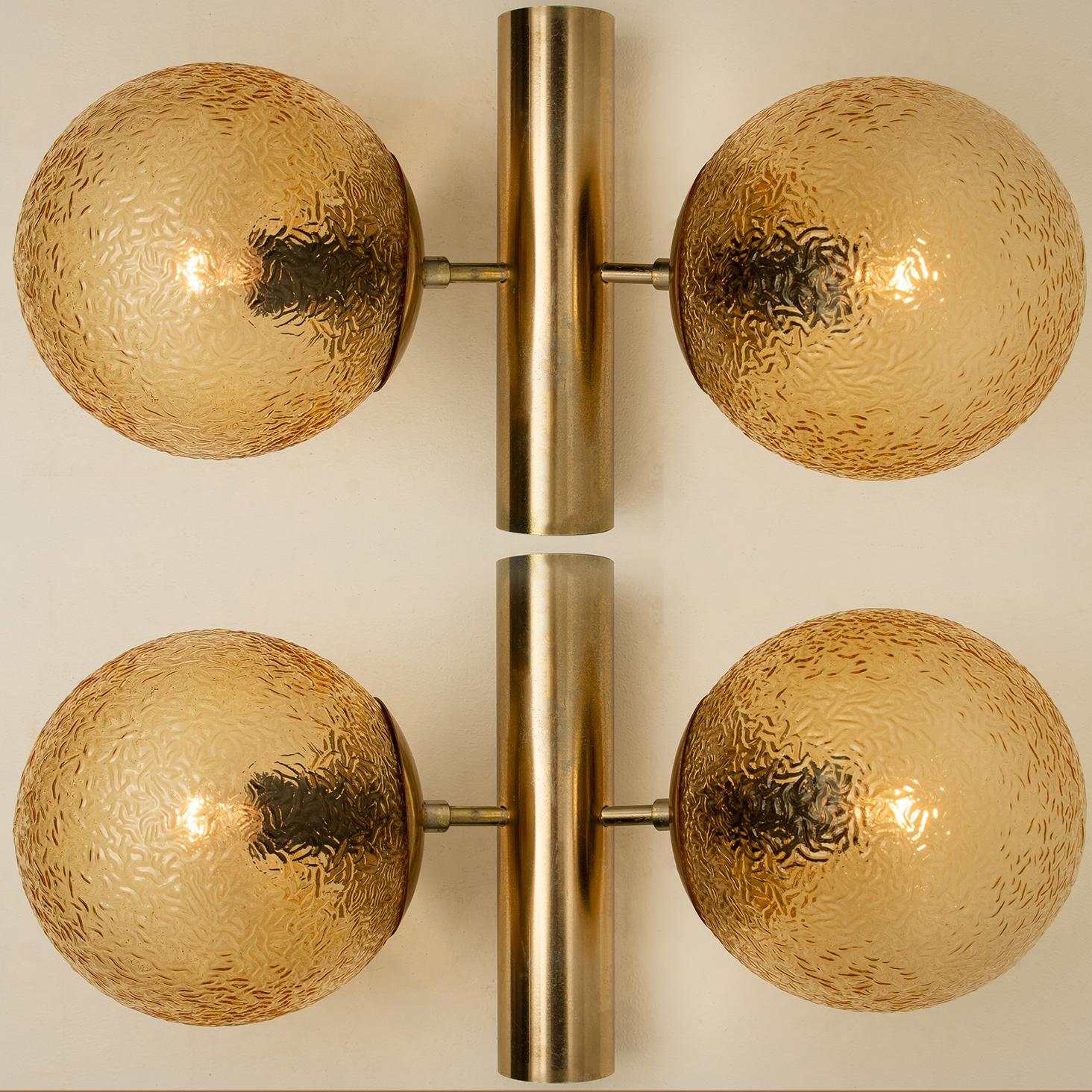 German 1 of the 4 Molecular Wall Lights with Amber Glass Globes, 1960s