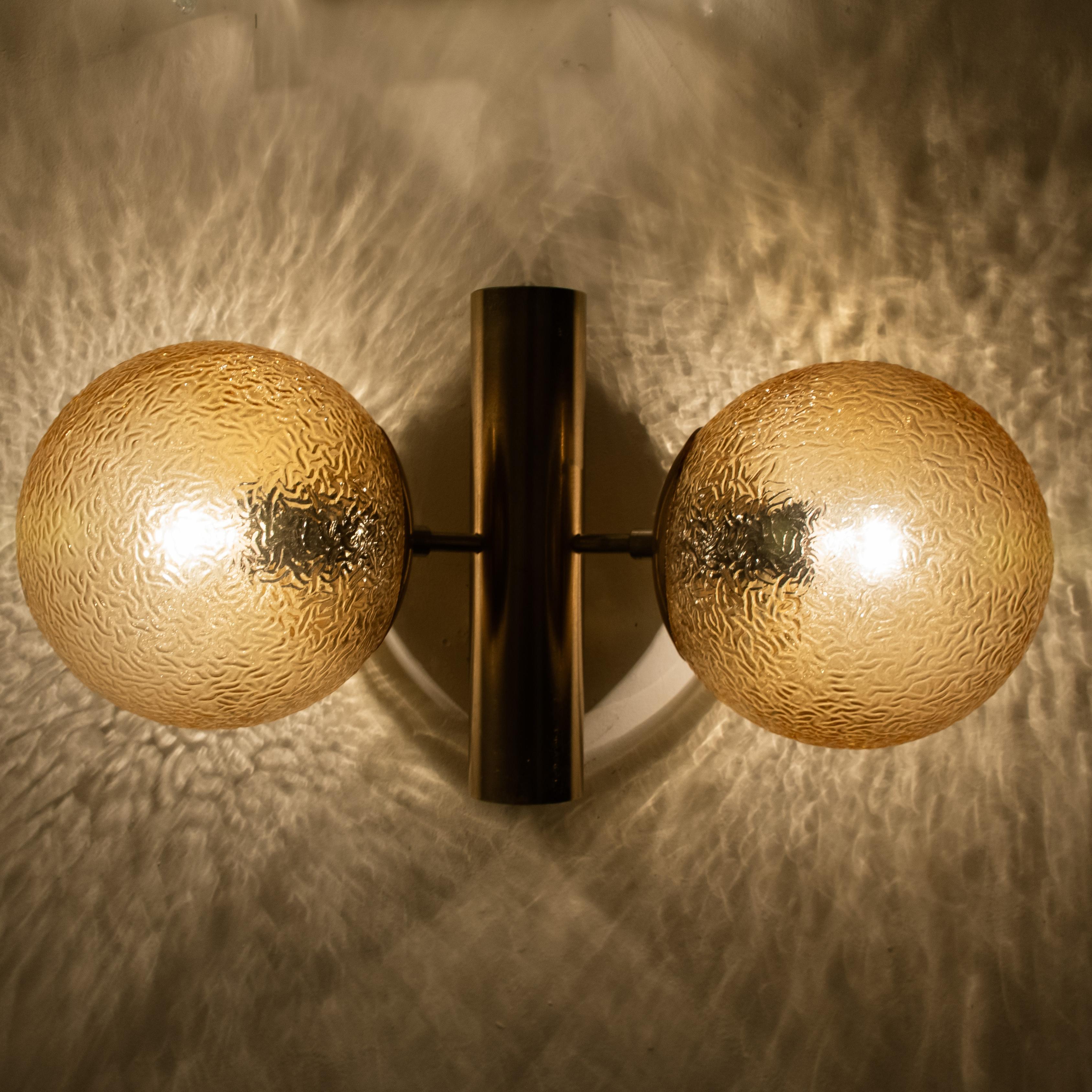 Pressed 1 of the 4 Molecular Wall Lights with Amber Glass Globes, 1960s