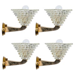 1 of the 4 Murano Glass and Brass Triangle Wall Lights, 1970s