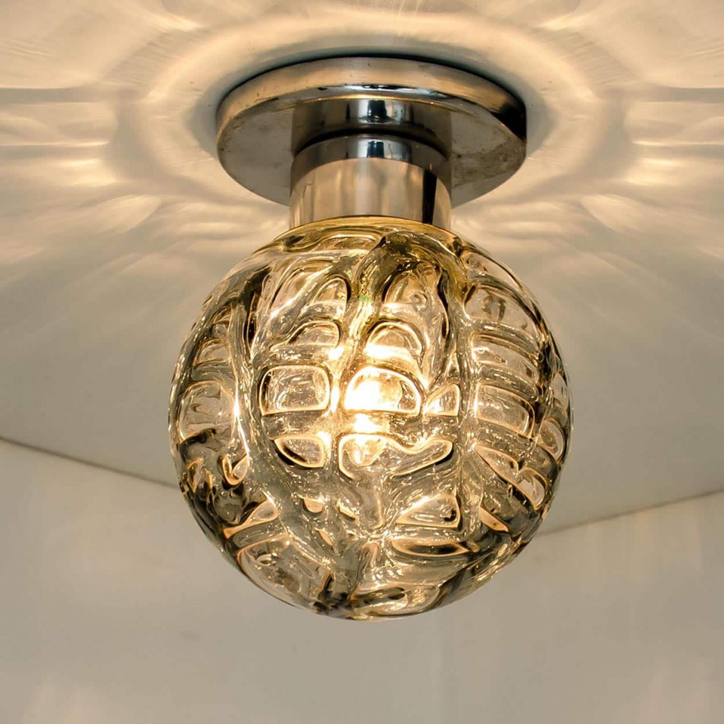 Tedesco 1 of the 4 Murano Glass and Chrome Flush Wall Lights by Doria, Germany 1970 in vendita