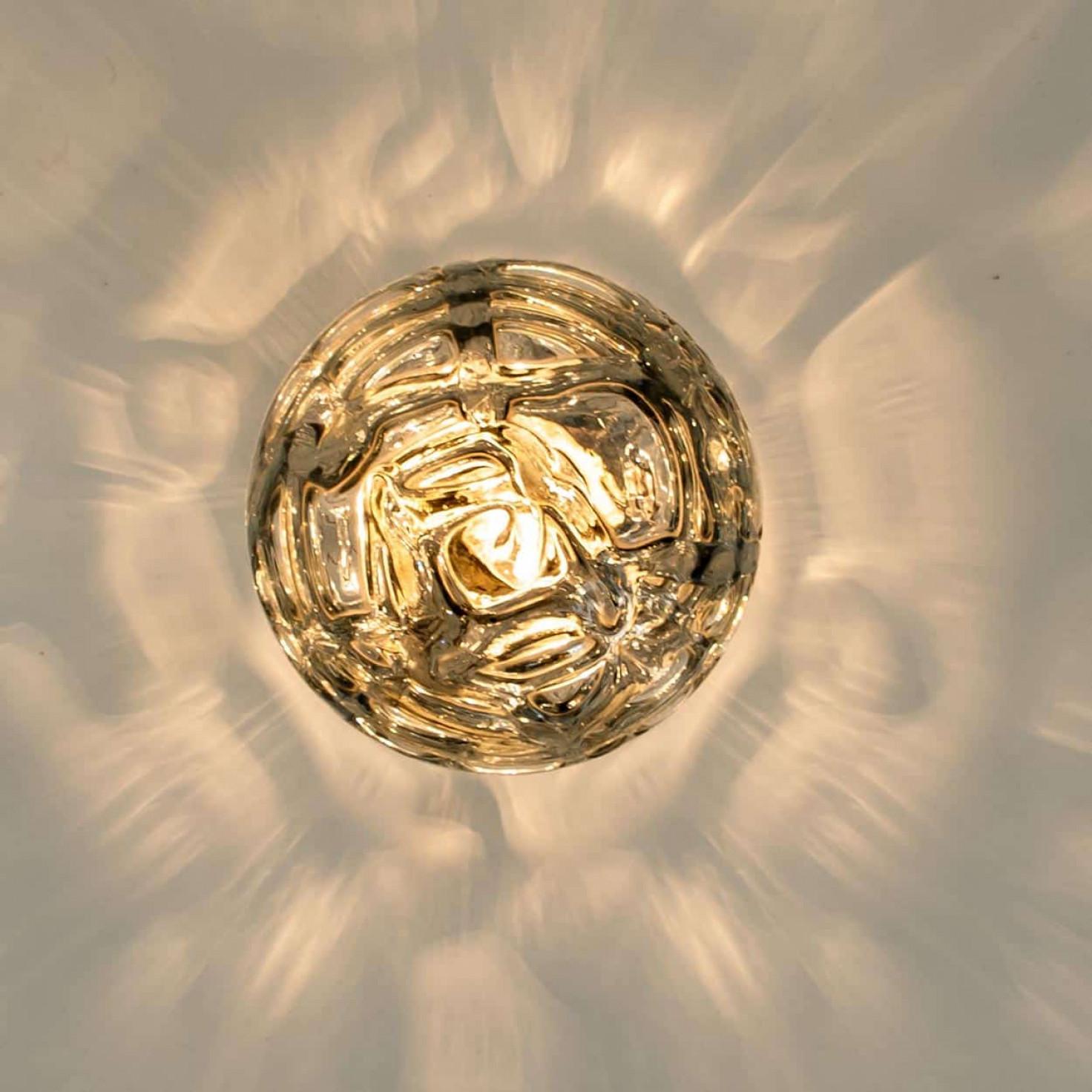 Altro 1 of the 4 Murano Glass and Chrome Flush Wall Lights by Doria, Germany 1970 in vendita