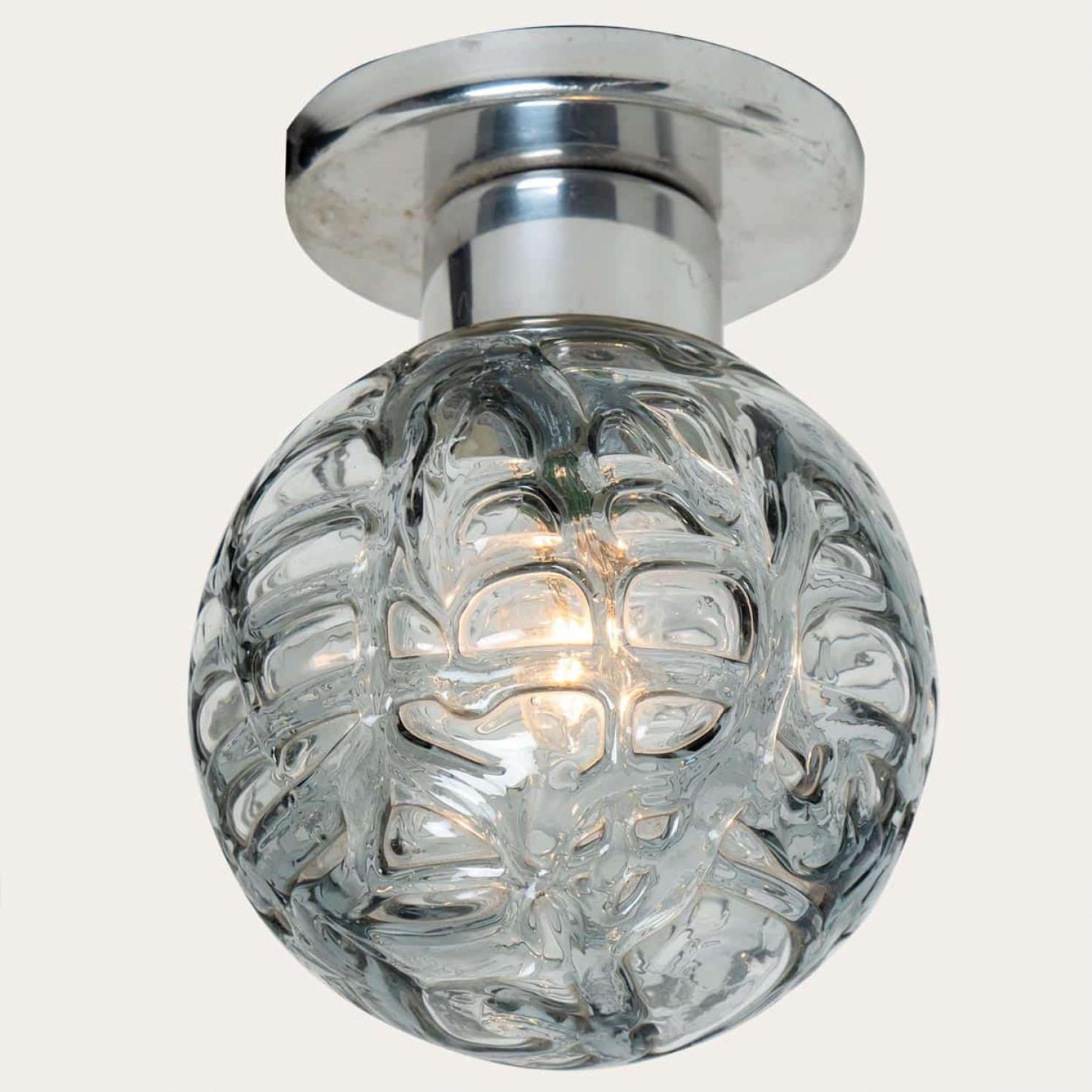 1 of the 4 Murano Glass and Chrome Flush Wall Lights by Doria, Germany 1970 In condizioni buone in vendita a Rijssen, NL